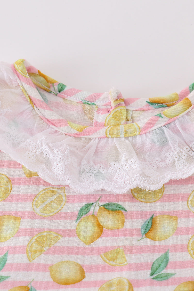 Premium Pink muslin stripe lemon ruffle dress - Giggles with Grace