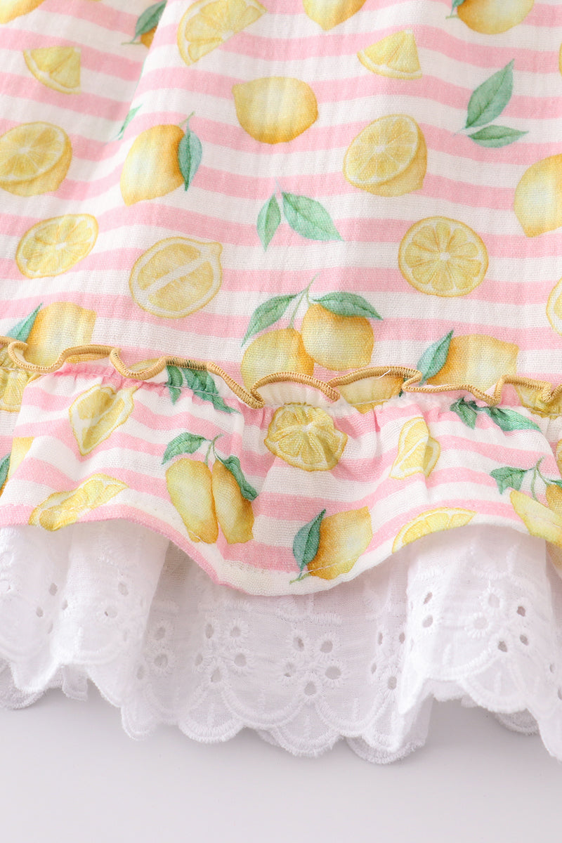 Premium Pink muslin stripe lemon ruffle dress - Giggles with Grace