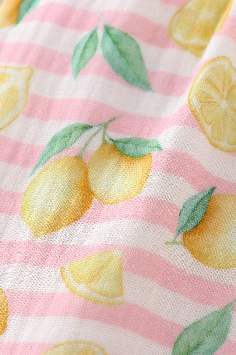 Premium Pink muslin stripe lemon ruffle dress - Giggles with Grace
