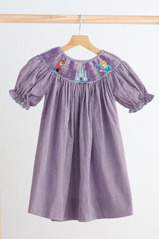 Purple castle hand smocked gingham dress - Giggles with Grace