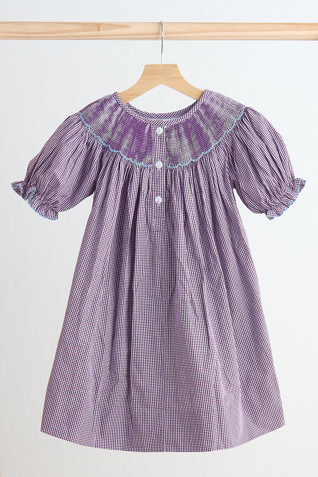 Purple castle hand smocked gingham dress - Giggles with Grace