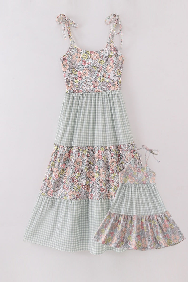 Sage pastel floral harmony mom&me gingham dress - Giggles with Grace