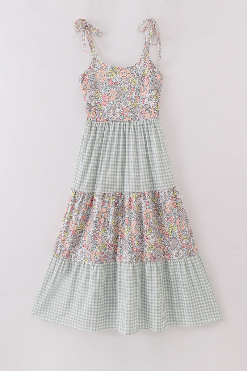Sage pastel floral harmony mom&me gingham dress - Giggles with Grace