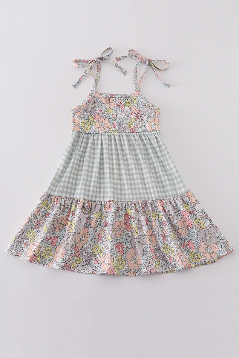 Sage pastel floral harmony mom&me gingham dress - Giggles with Grace