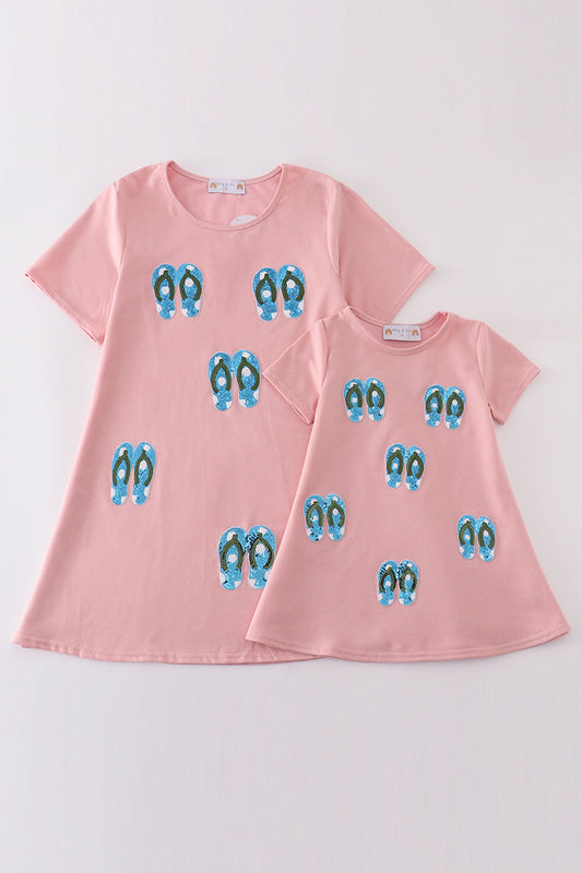 Teal slipper sequin mom&me dress - Giggles with Grace