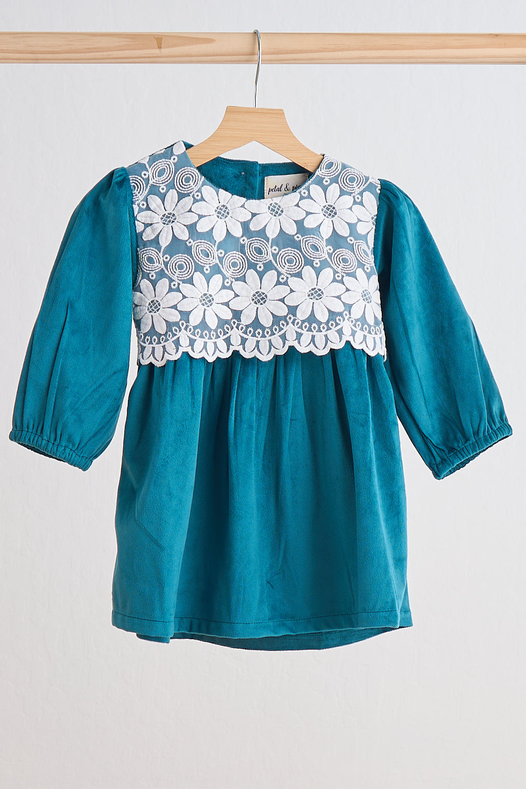 Teal velvet lace girl dress - Giggles with Grace