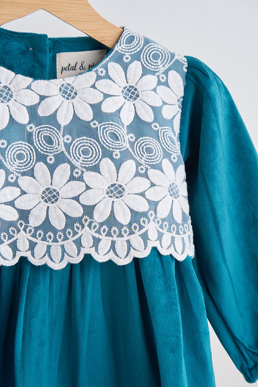 Teal velvet lace girl dress - Giggles with Grace