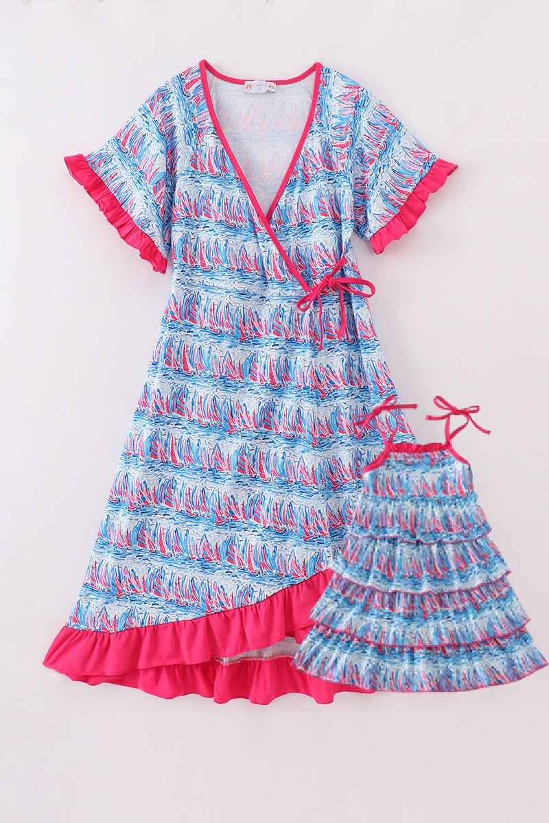 Blue sailboat serenade print mom&me dress - Giggles with Grace