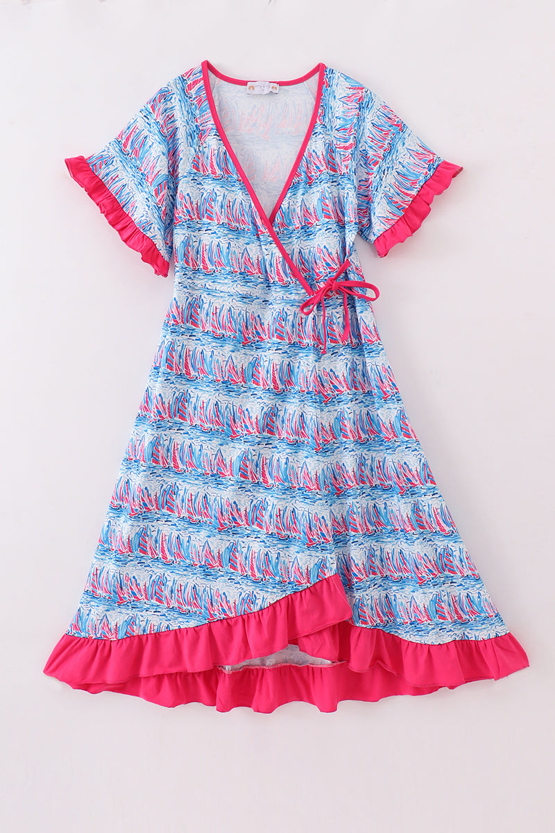 Blue sailboat serenade print mom&me dress - Giggles with Grace