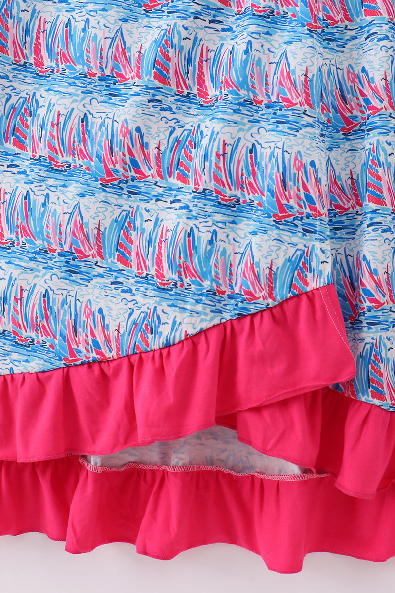 Blue sailboat serenade print mom&me dress - Giggles with Grace