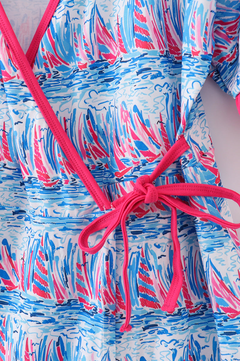 Blue sailboat serenade print mom&me dress - Giggles with Grace