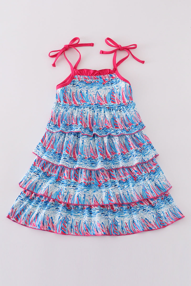 Blue sailboat serenade print mom&me dress - Giggles with Grace