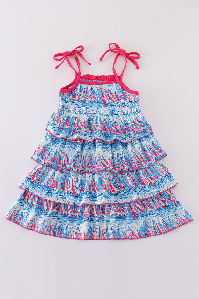 Blue sailboat serenade print mom&me dress - Giggles with Grace