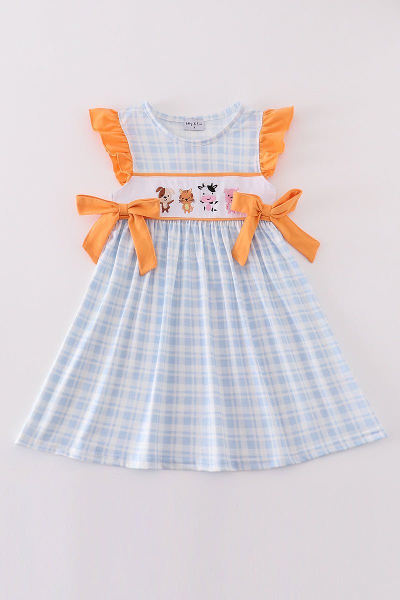 Farm embroidery girl plaid dress - Giggles with Grace