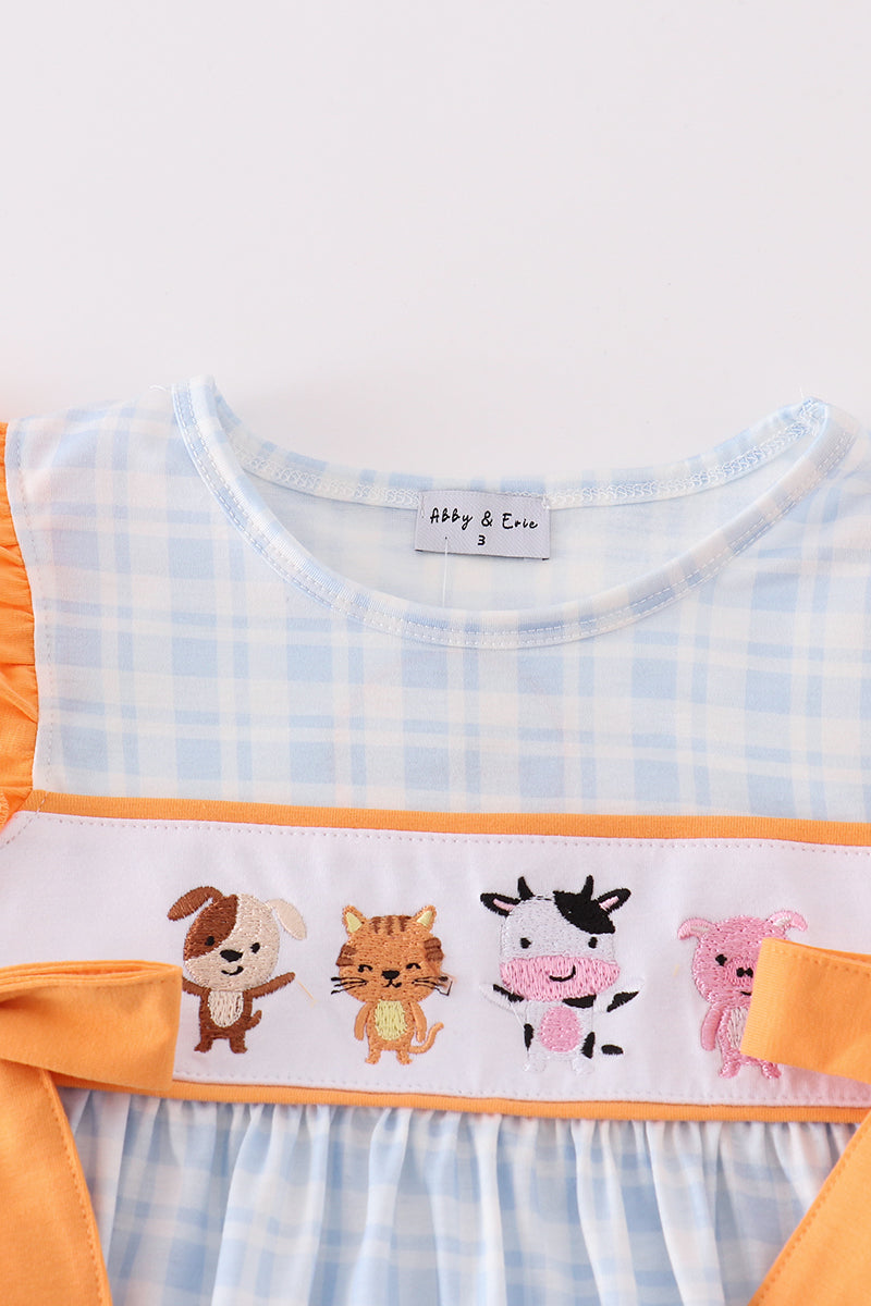 Farm embroidery girl plaid dress - Giggles with Grace