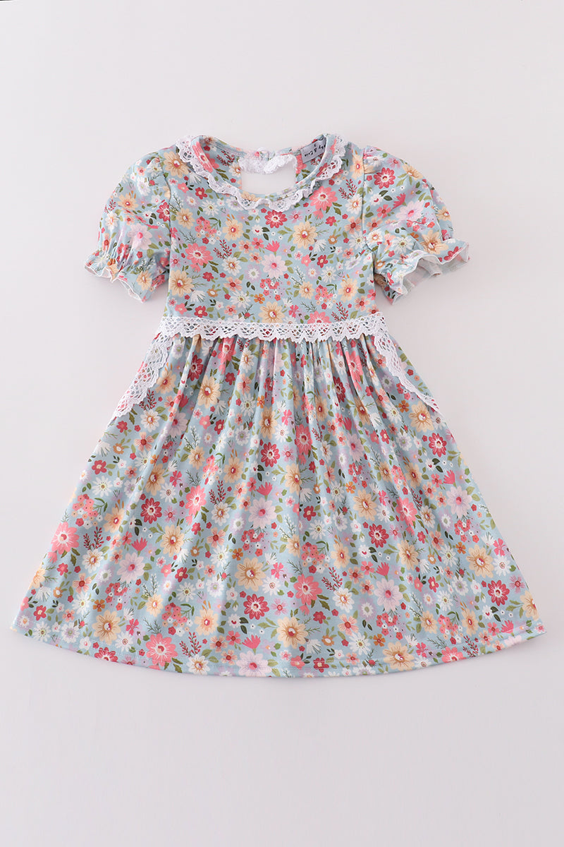Green daisy print mom&me dress - Giggles with Grace