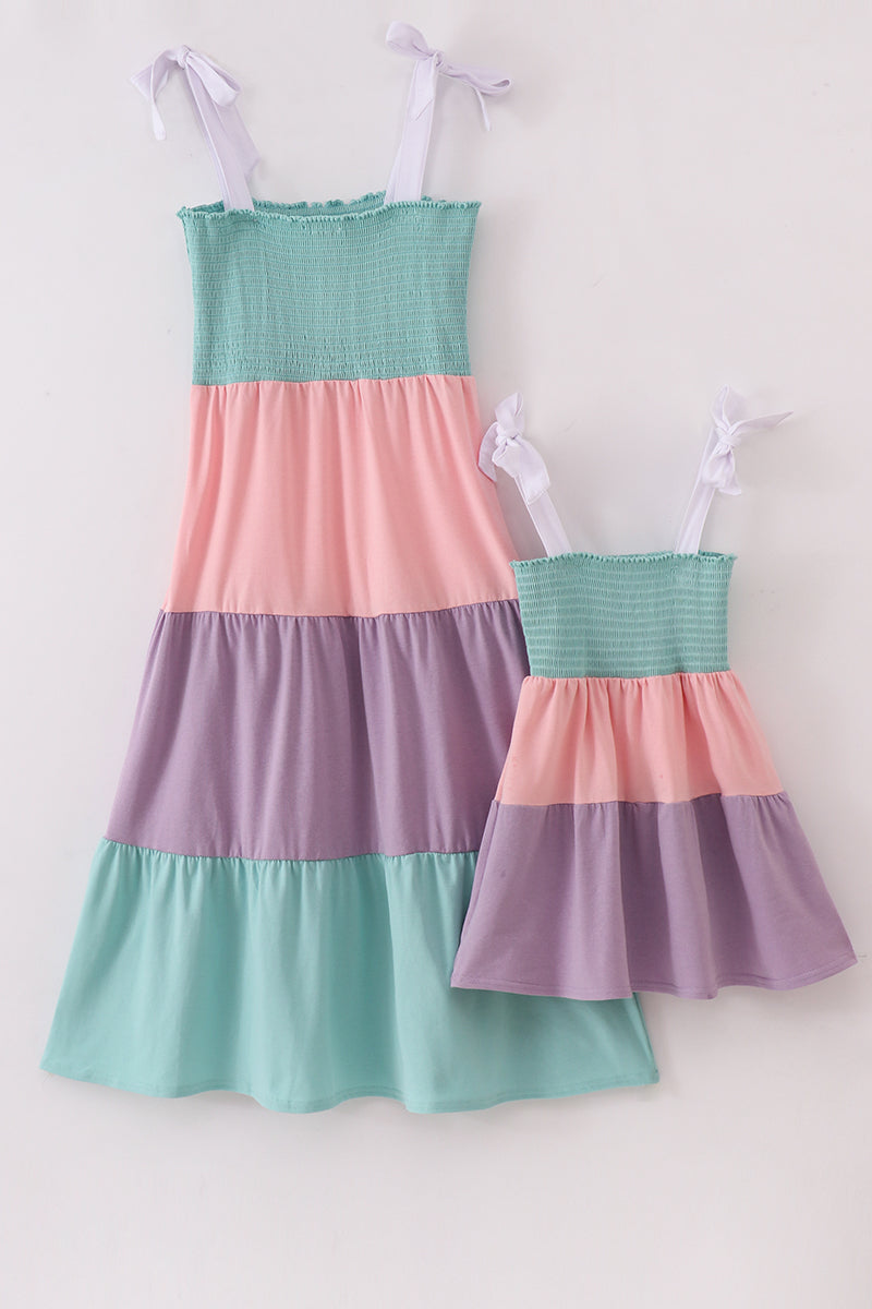 Multicolored tiered smocked mom&me dress - Giggles with Grace