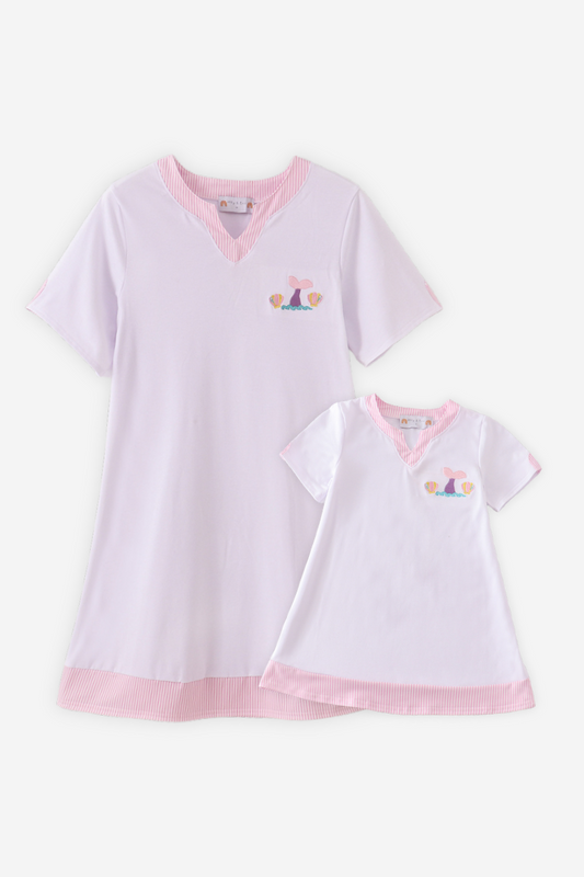 White mermaid embroidery cover up mom & me - Giggles with Grace
