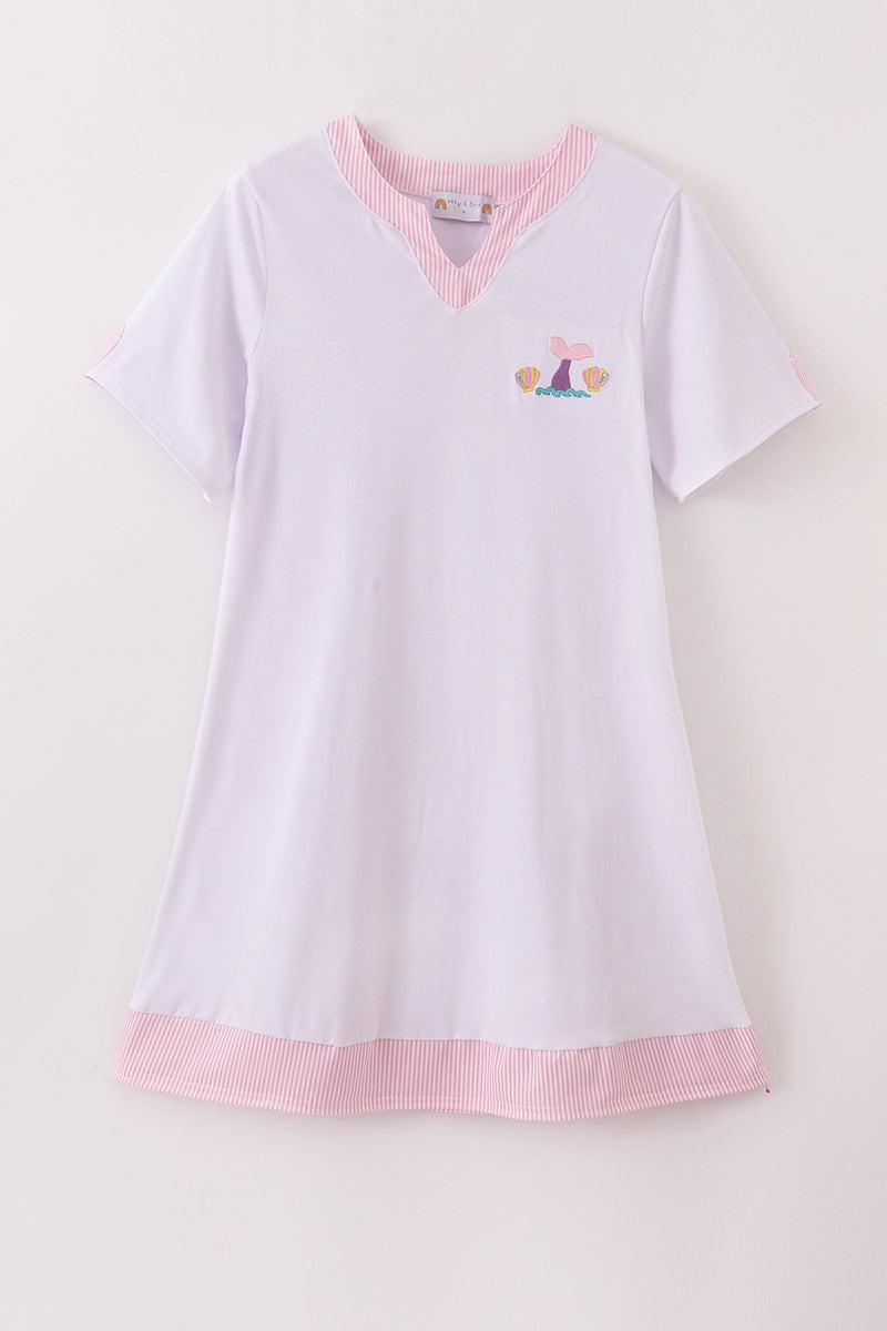 White mermaid embroidery cover up mom & me - Giggles with Grace