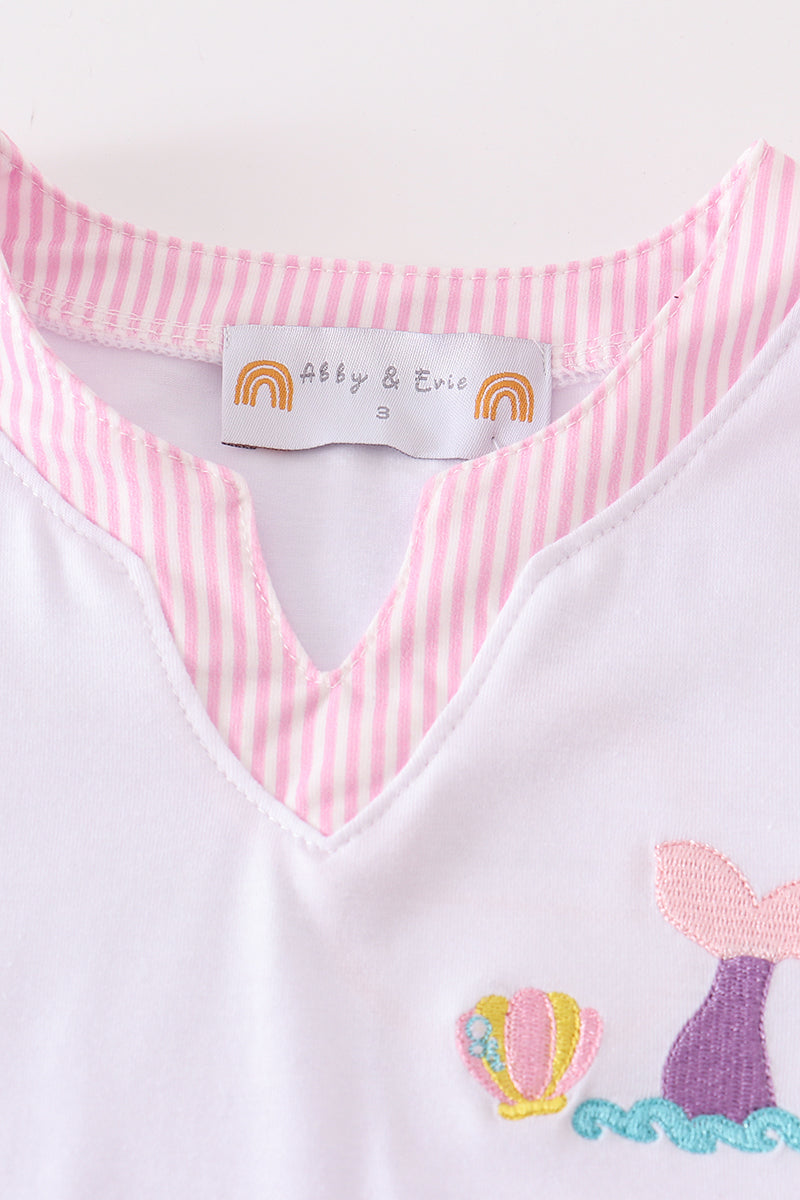 White mermaid embroidery cover up mom & me - Giggles with Grace