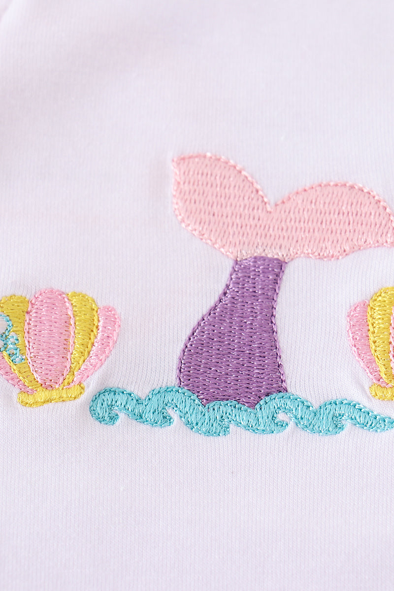 White mermaid embroidery cover up mom & me - Giggles with Grace