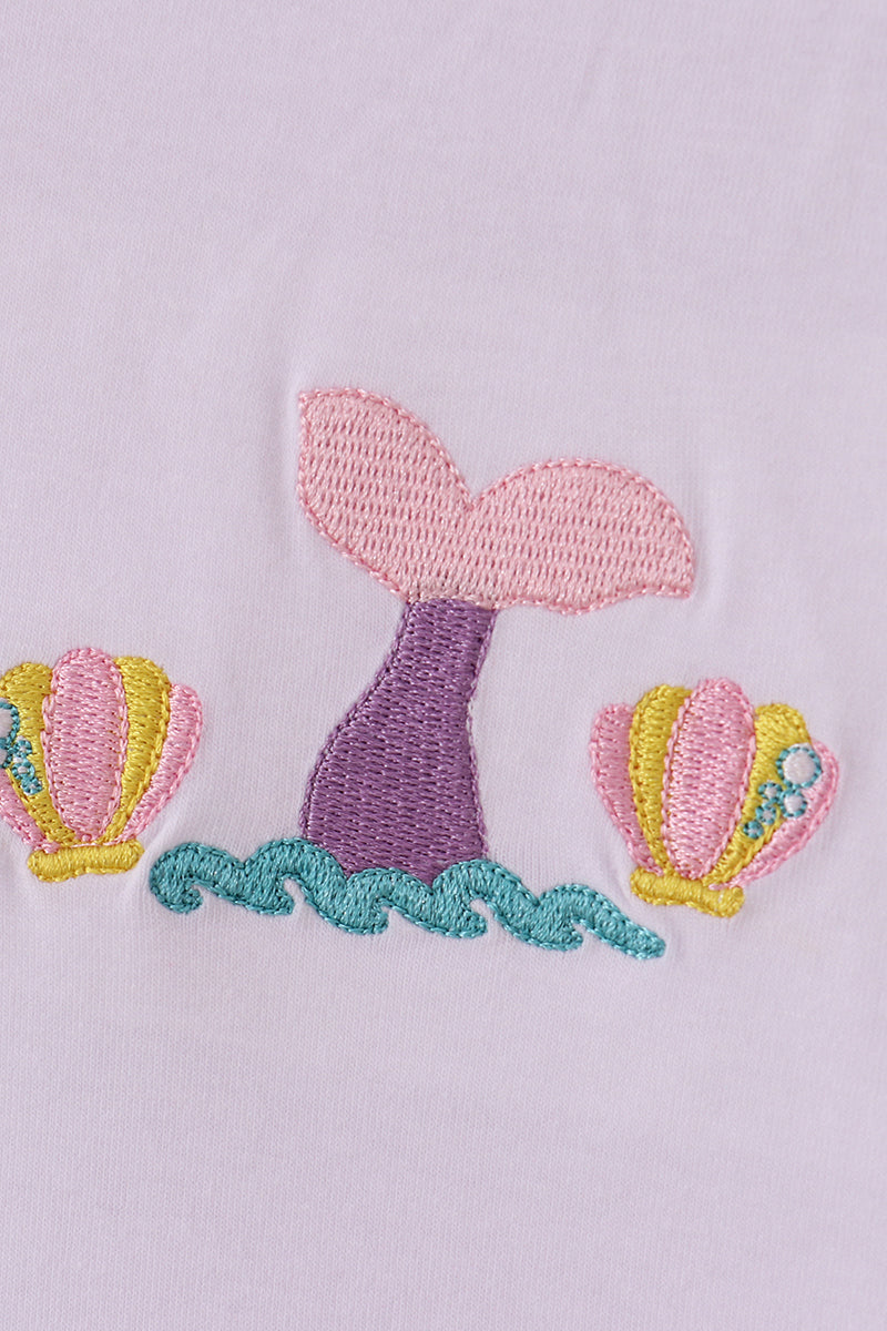 White mermaid embroidery cover up mom & me - Giggles with Grace