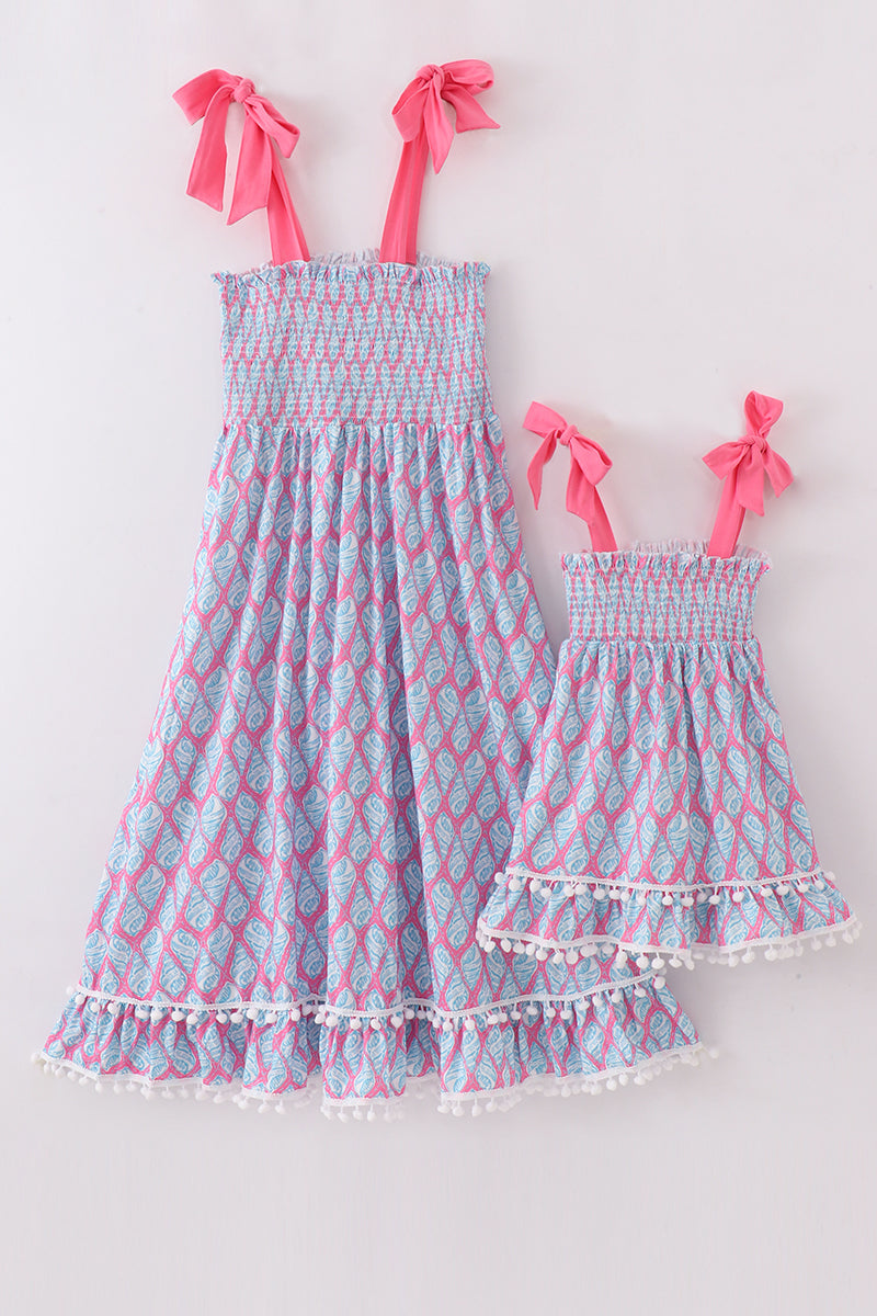 Blue ribbon lace charm smocked mom&me dress - Giggles with Grace