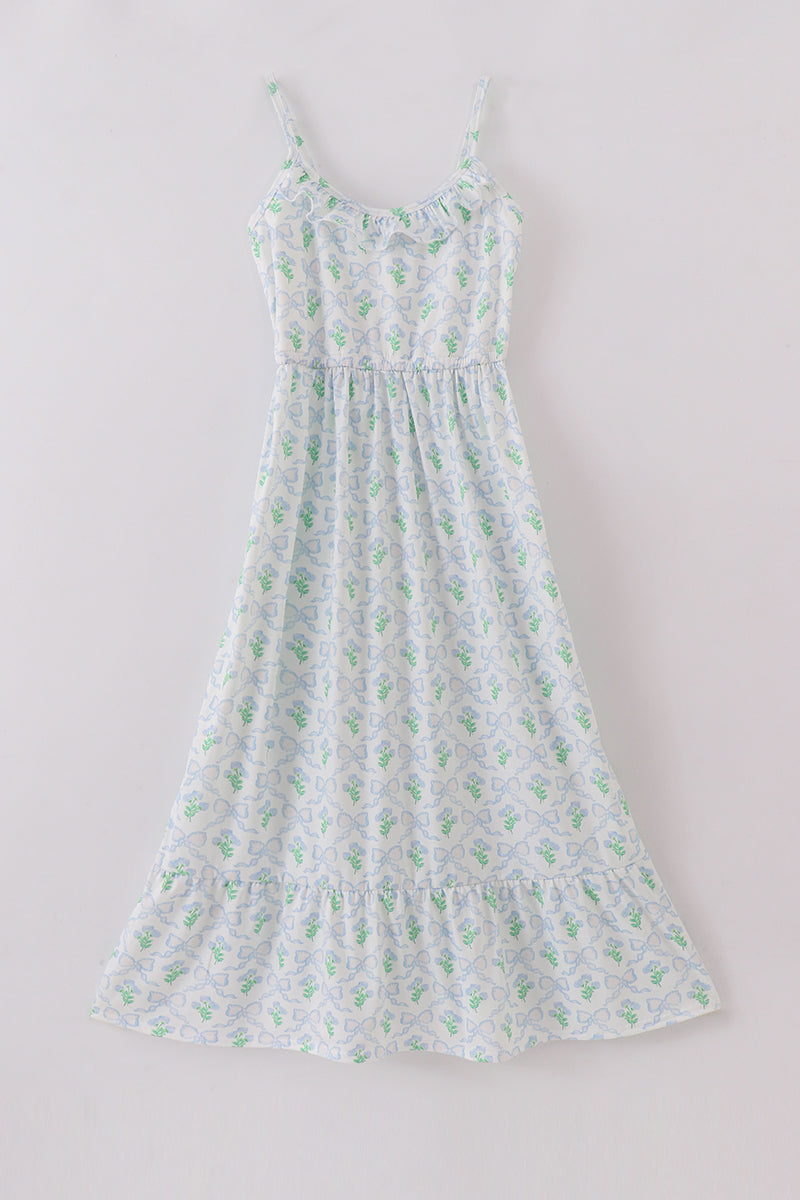 Green leaves bow print mom&me dress - Giggles with Grace