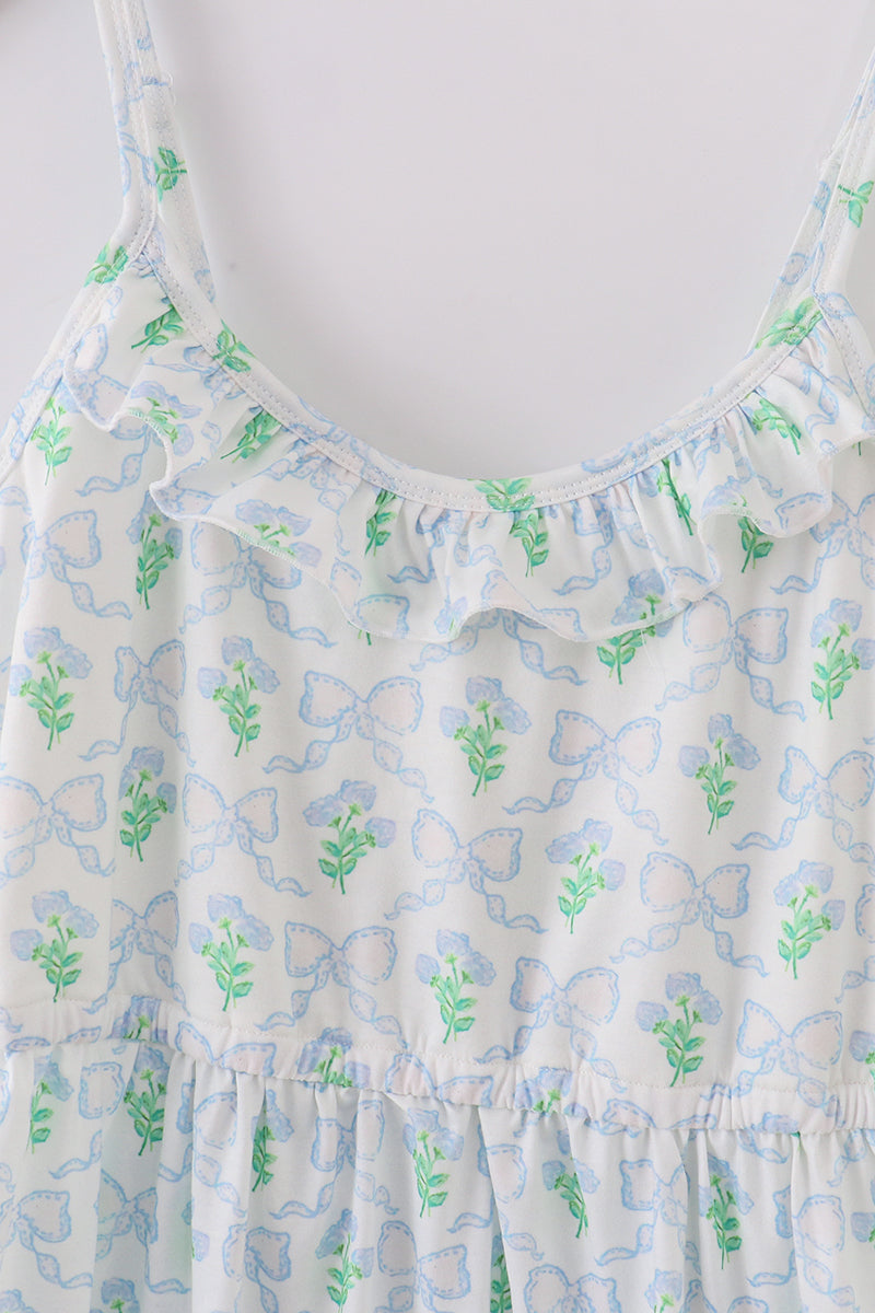Green leaves bow print mom&me dress - Giggles with Grace