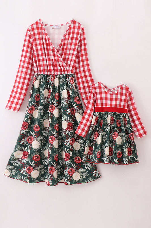 Red floral gingham mom&me dress - Giggles with Grace