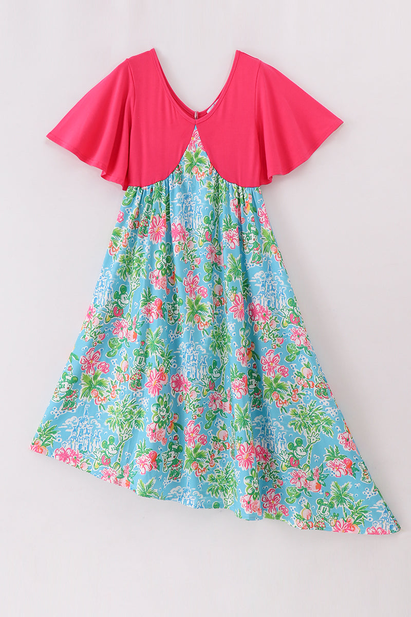 Pink floral character print mom dress - Giggles with Grace