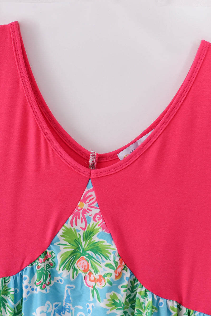 Pink floral character print mom dress - Giggles with Grace