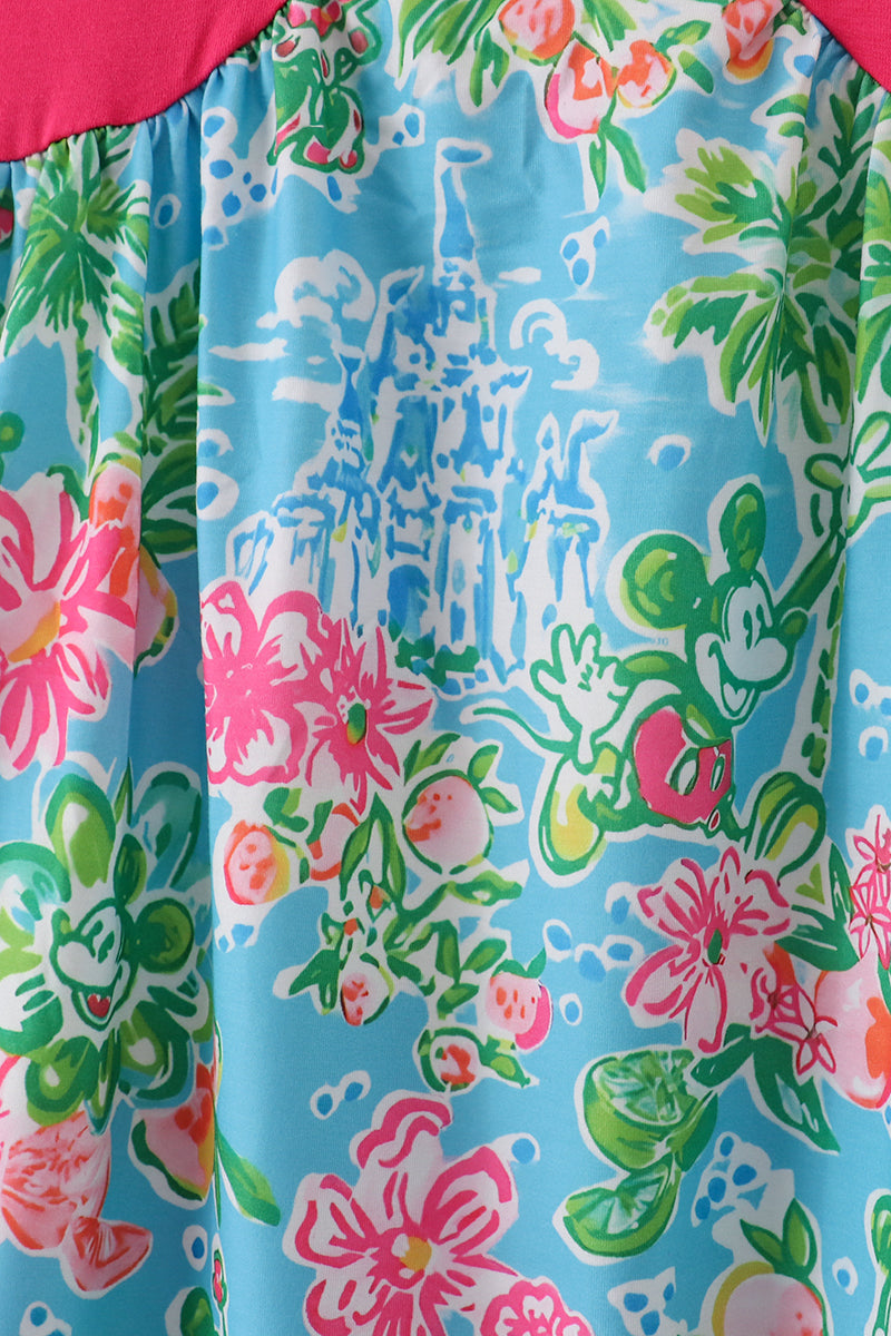 Pink floral character print mom dress - Giggles with Grace