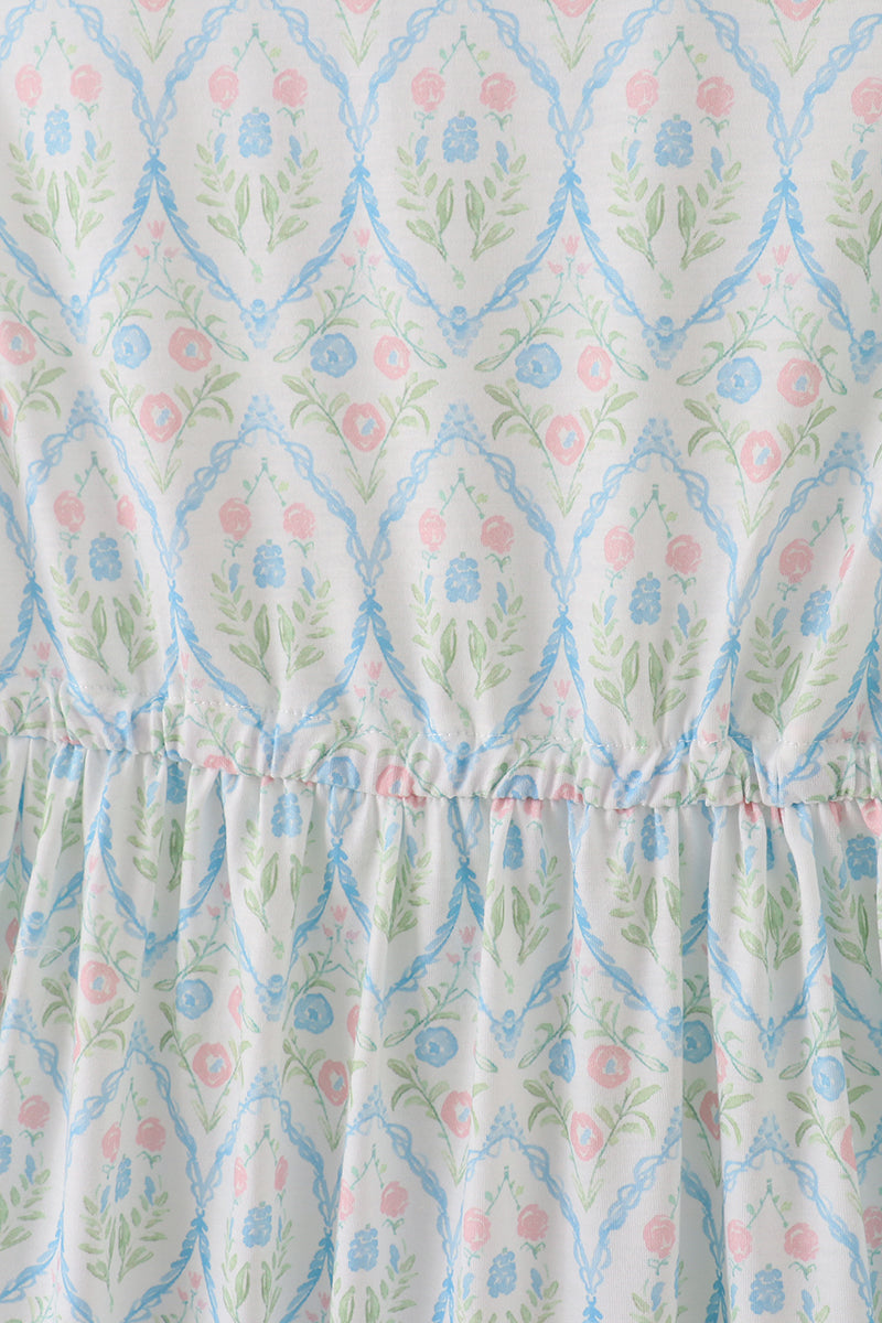 Blue delicate floral print mom dress - Giggles with Grace