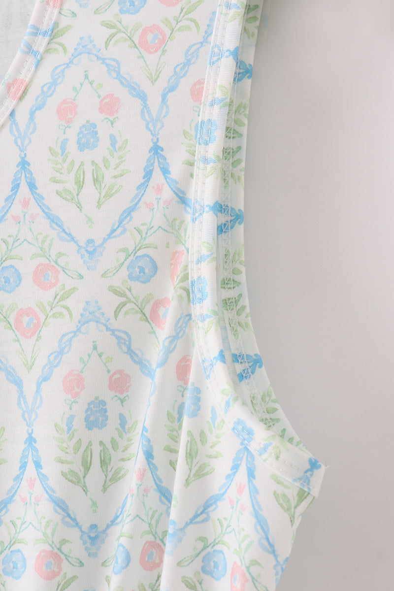 Blue delicate floral print mom dress - Giggles with Grace