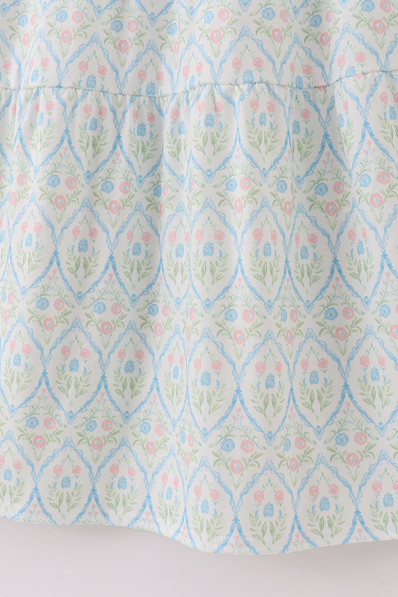 Blue delicate floral print mom dress - Giggles with Grace