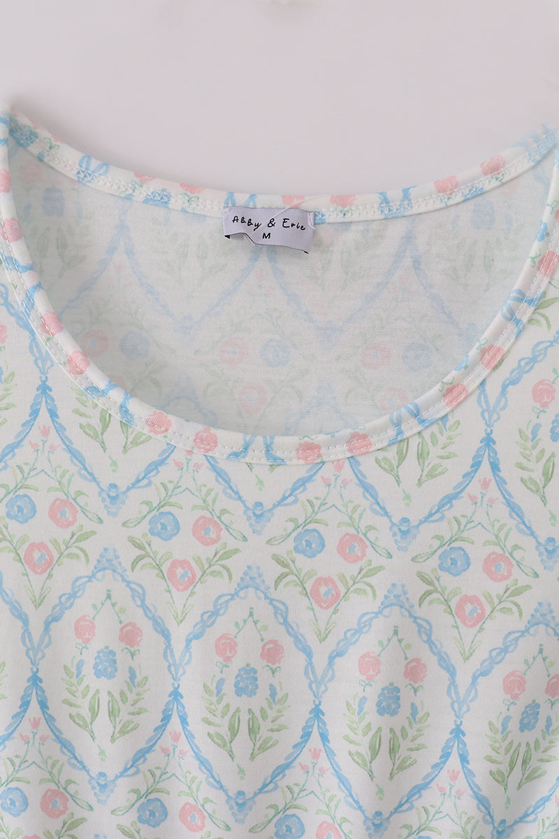 Blue delicate floral print mom dress - Giggles with Grace