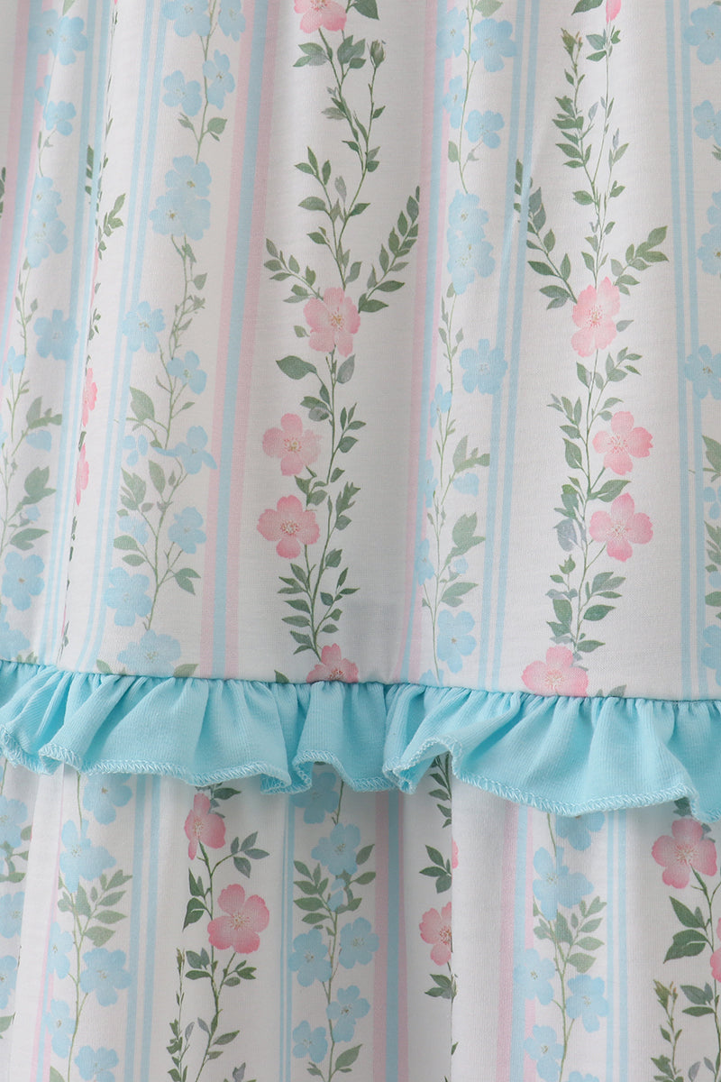 Blue floral print smocked mom dress - Giggles with Grace