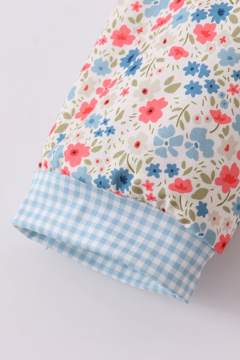 Pink&blue floral print women dress - Giggles with Grace