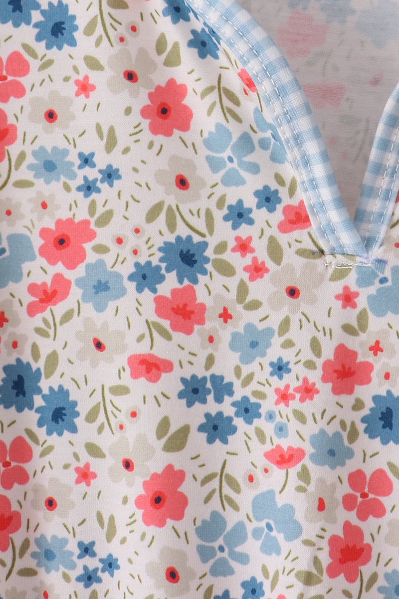 Pink&blue floral print women dress - Giggles with Grace