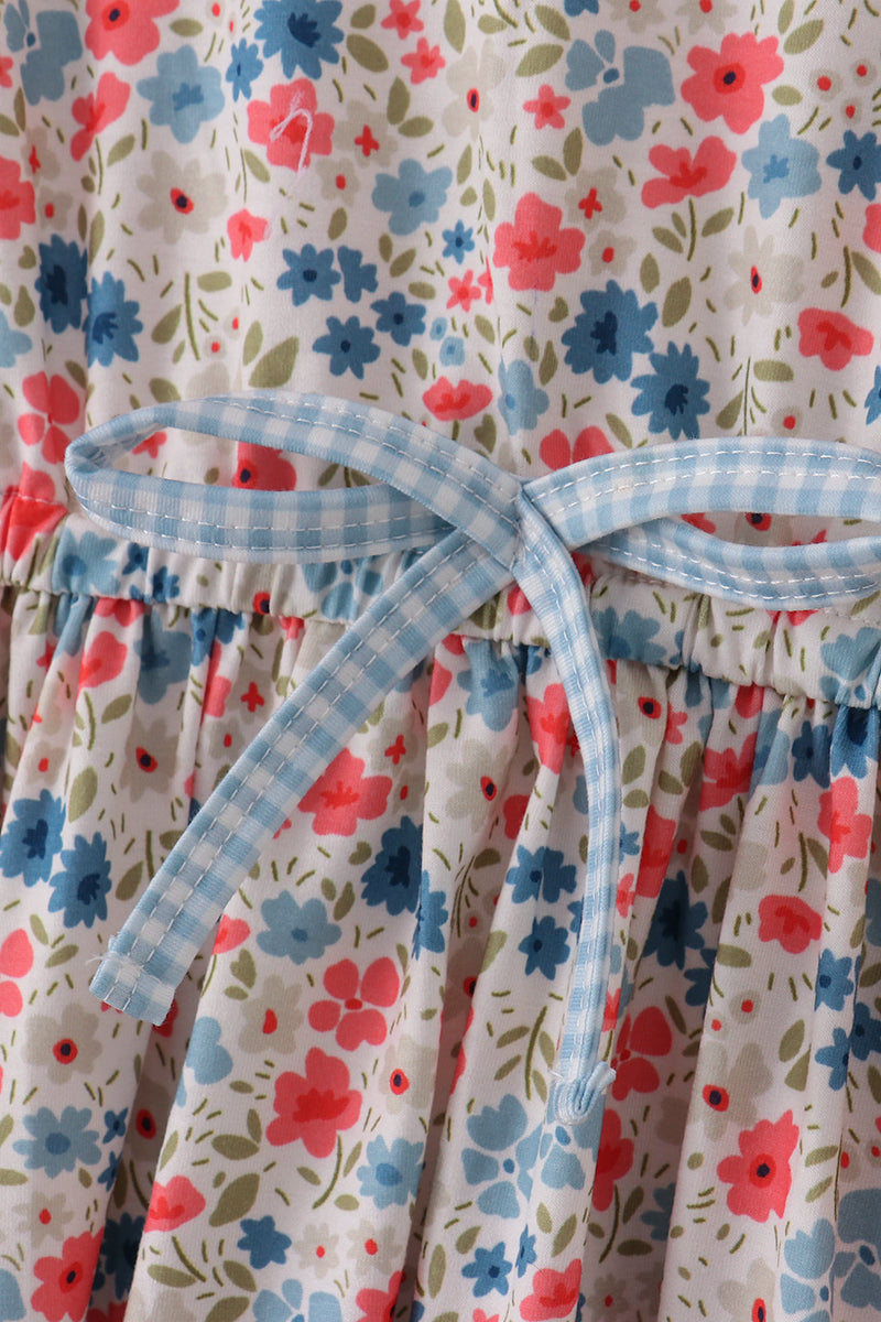 Pink&blue floral print women dress - Giggles with Grace