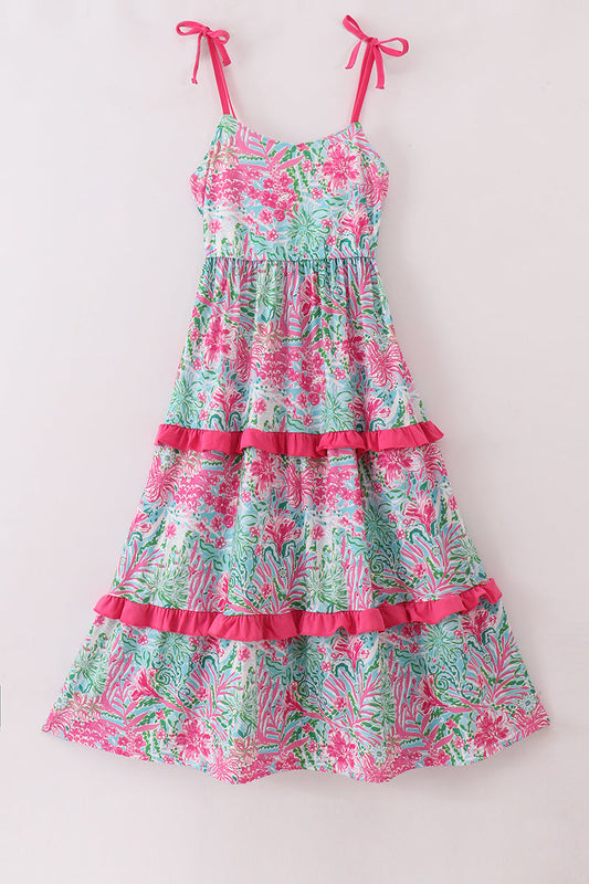 Pink Palm Paradise print tiered mom dress - Giggles with Grace