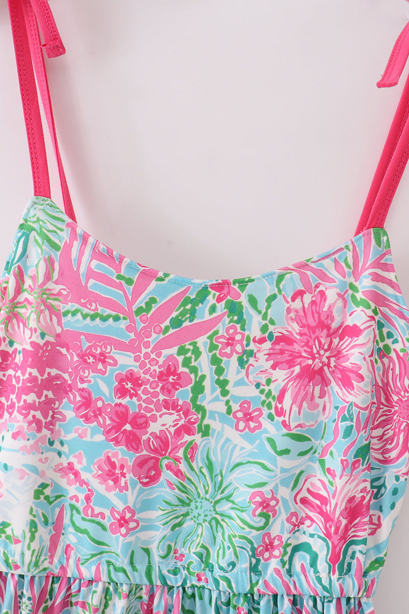 Pink Palm Paradise print tiered mom dress - Giggles with Grace