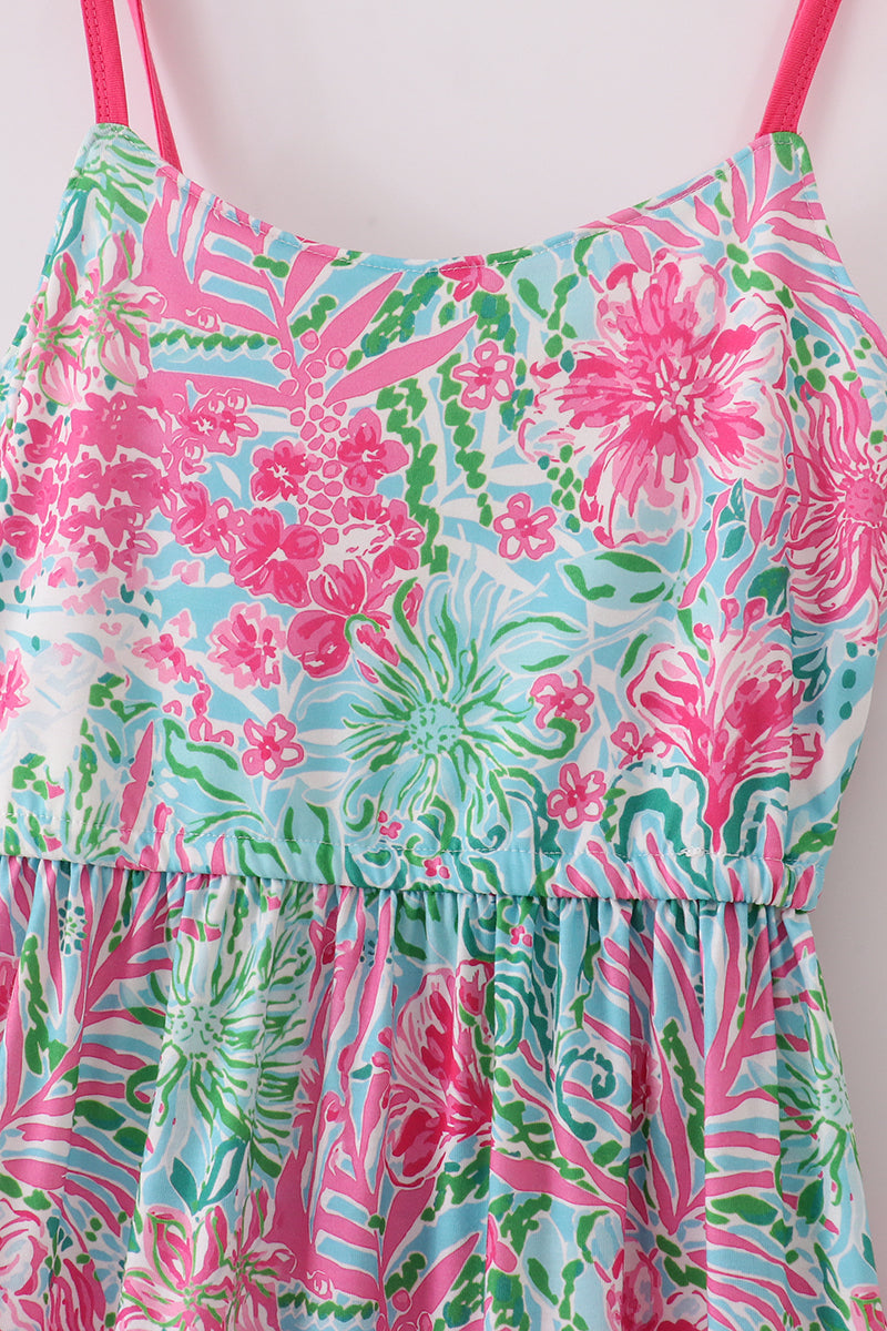 Pink Palm Paradise print tiered mom dress - Giggles with Grace