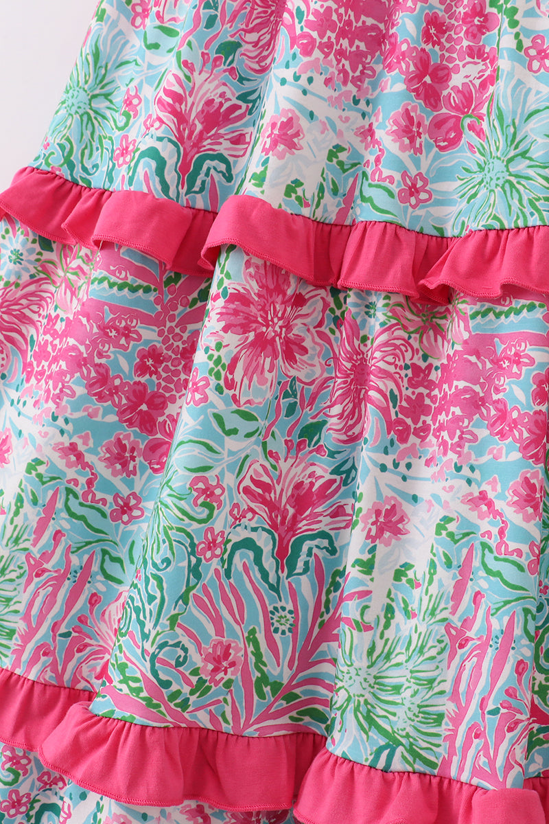 Pink Palm Paradise print tiered mom dress - Giggles with Grace
