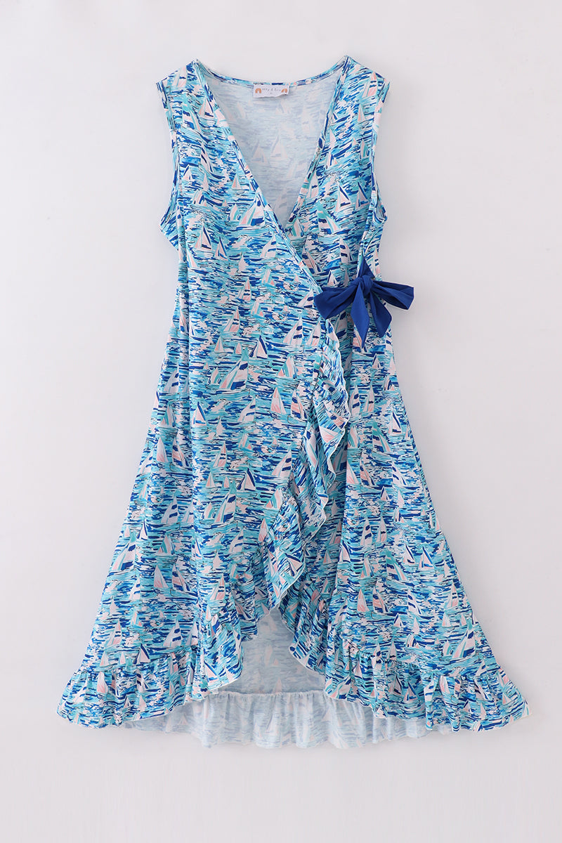 Blue ocean regatta print mom dress - Giggles with Grace