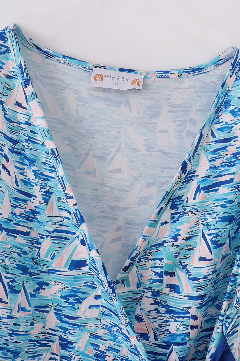 Blue ocean regatta print mom dress - Giggles with Grace