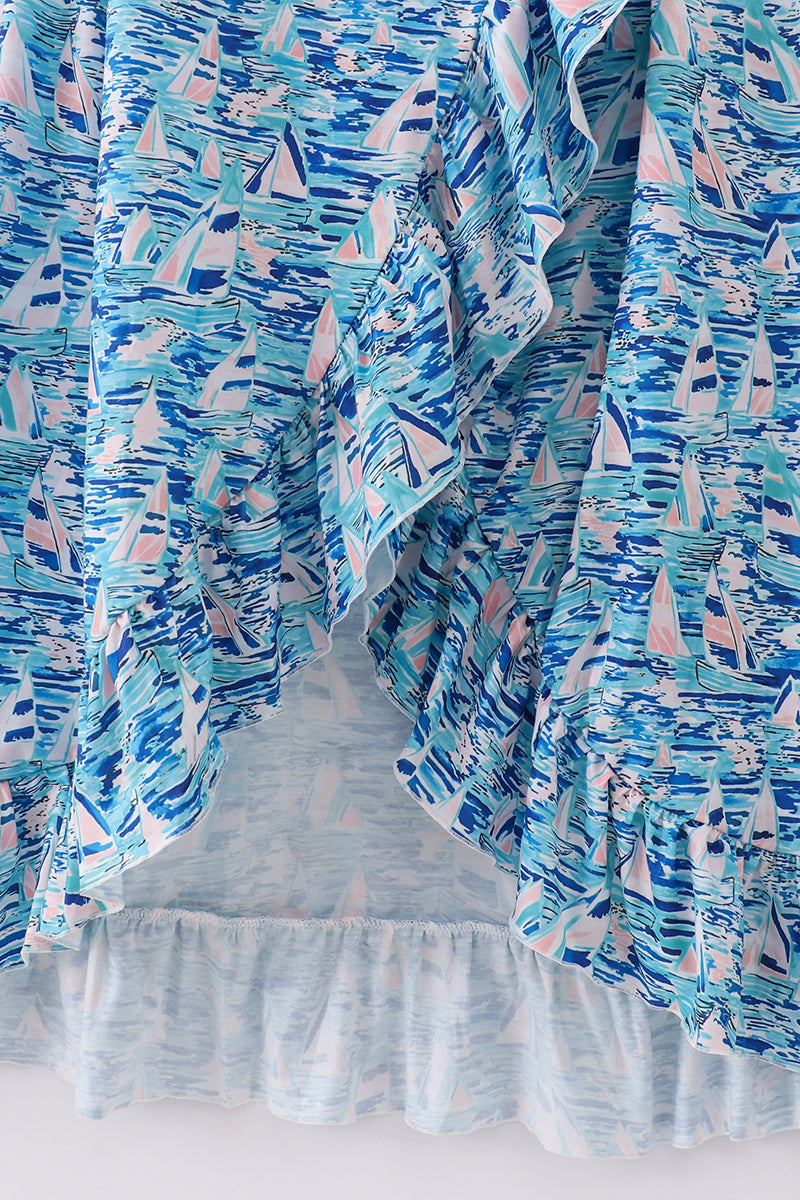 Blue ocean regatta print mom dress - Giggles with Grace