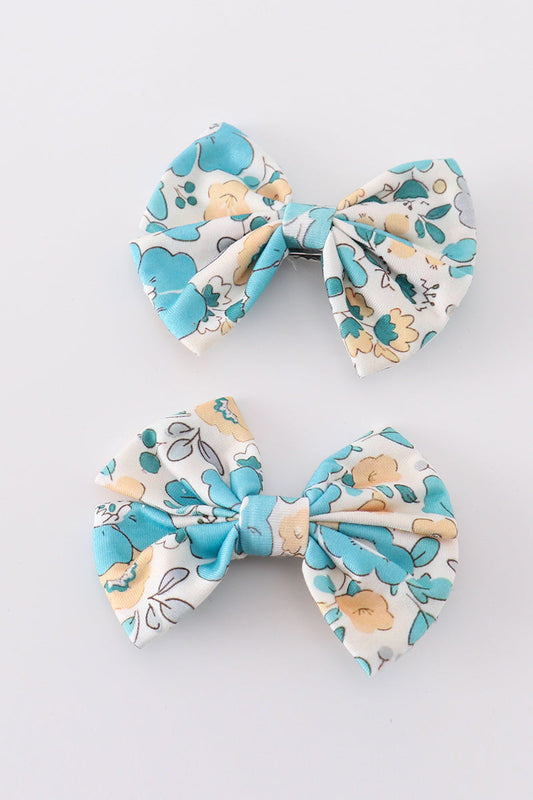 Blue aqua meadow girl piggie hair bow - Giggles with Grace