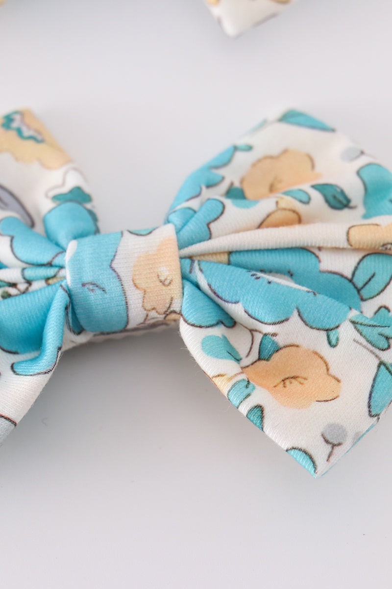 Blue aqua meadow girl piggie hair bow - Giggles with Grace